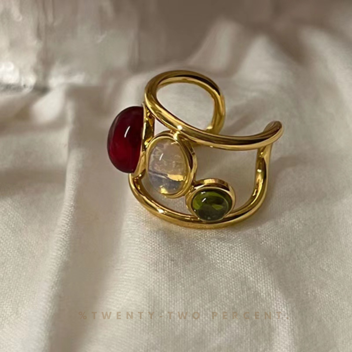 Retro French-Style Gemstone Niche Open Ring