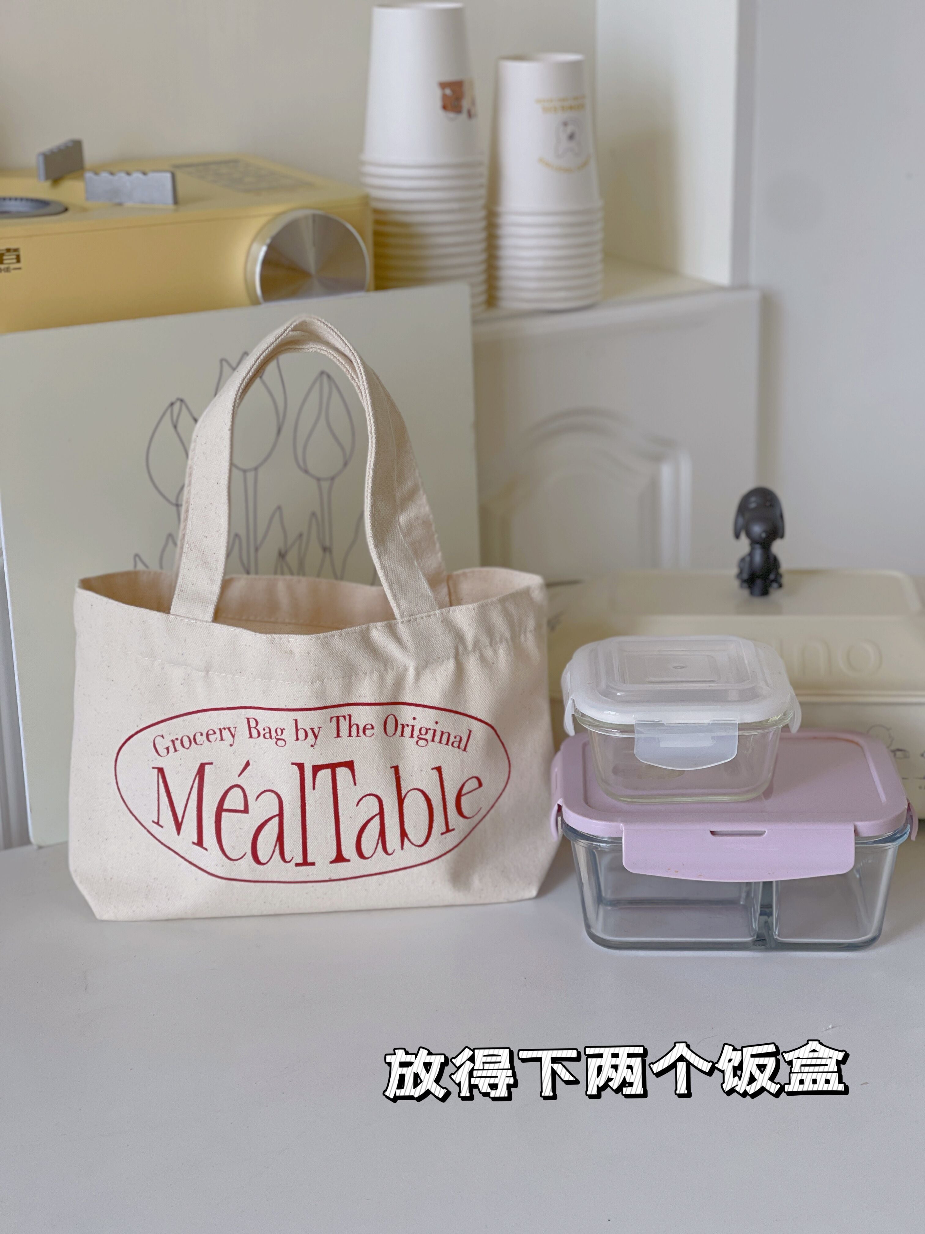 Retro Printed Small Canvas Handbag Carry-on Lunch Bag
