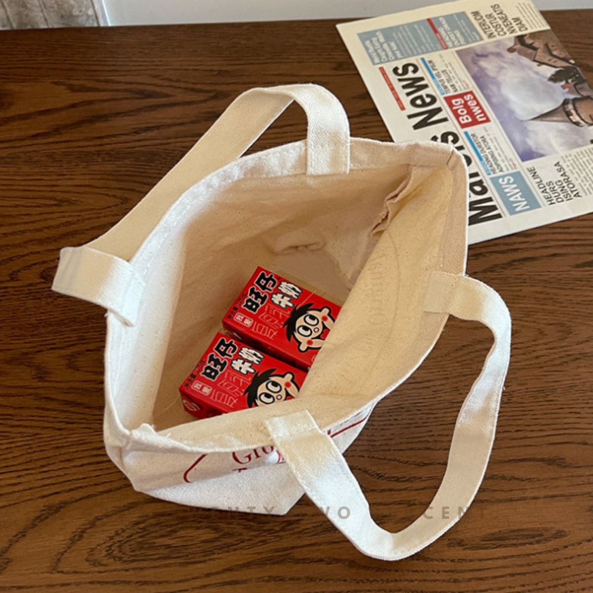 Retro Printed Small Canvas Handbag Carry-on Lunch Bag