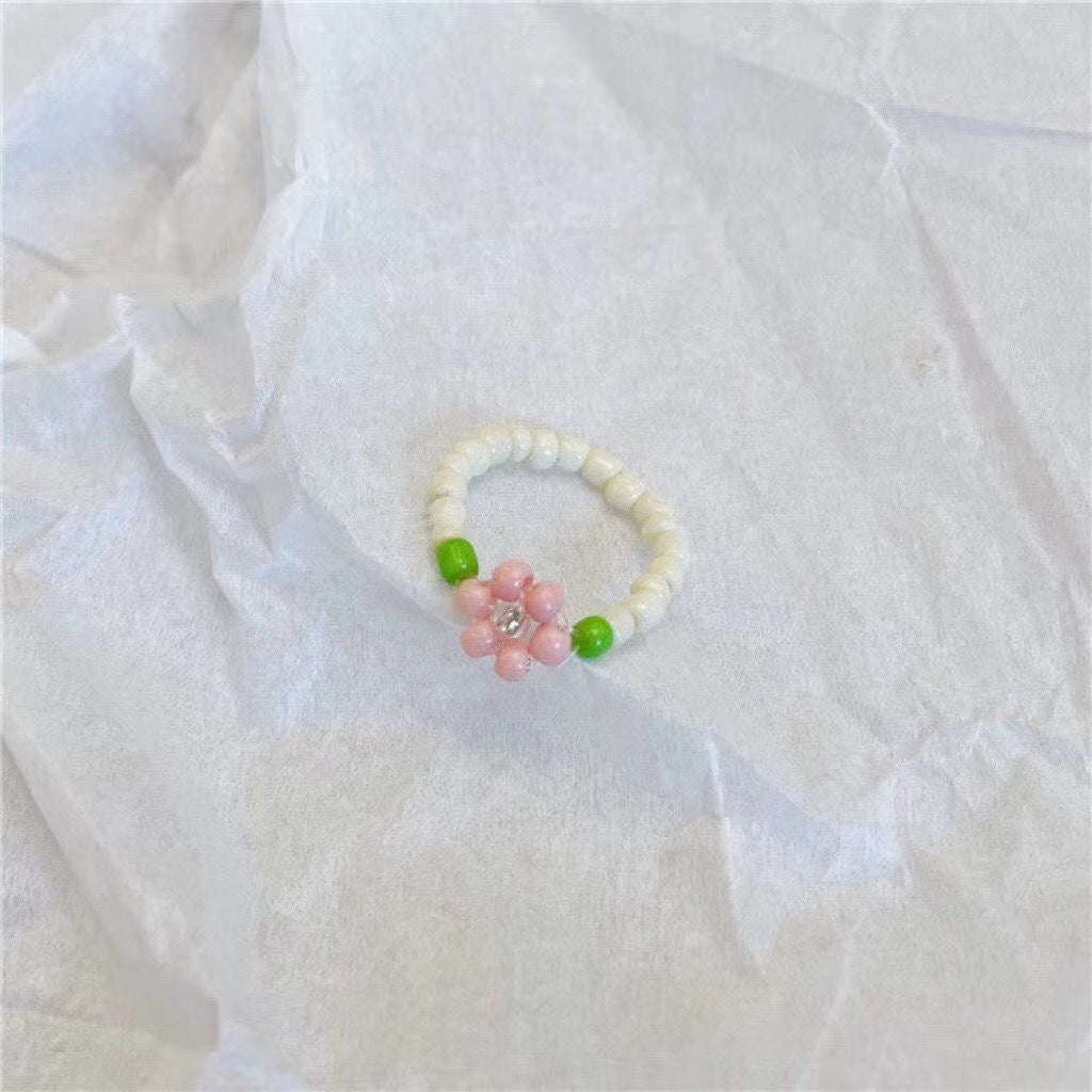 Pink Floral Handmade Daisy Beaded Ring