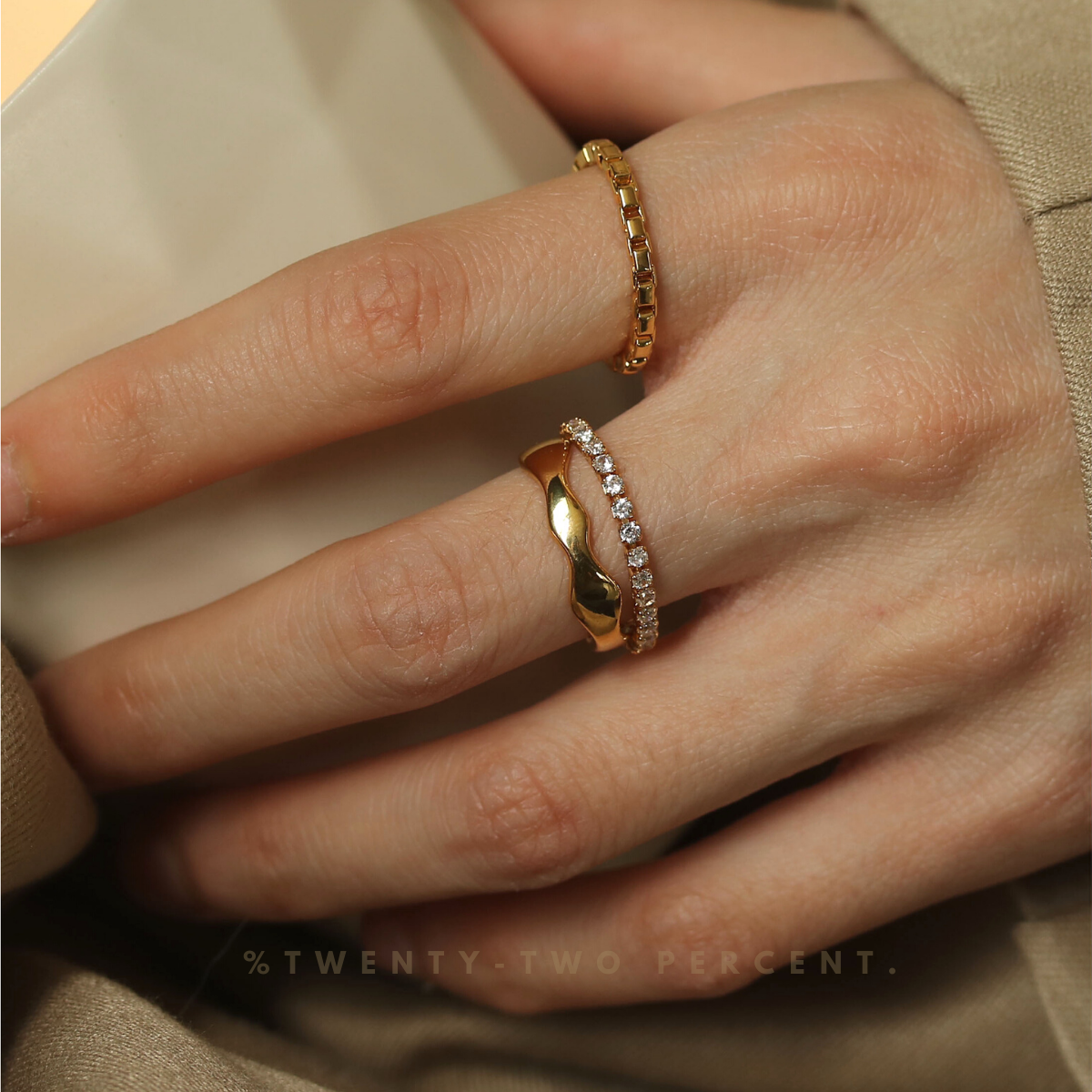 Zircon Stone Chain Plated 18k Gold Ring