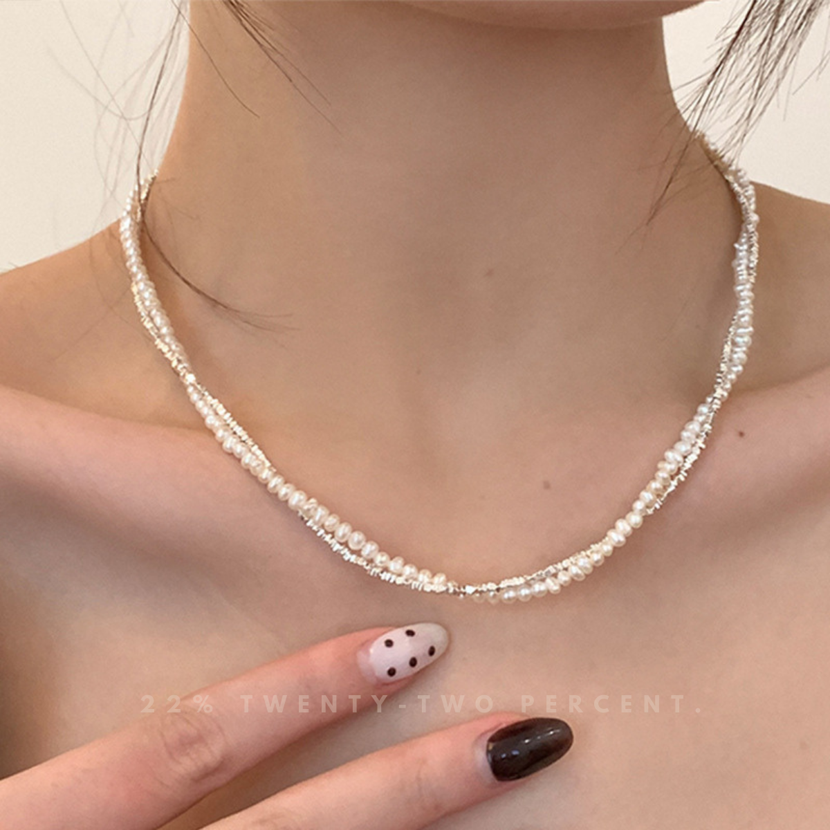 Double-layered Silver Pearl Wrapped Necklace