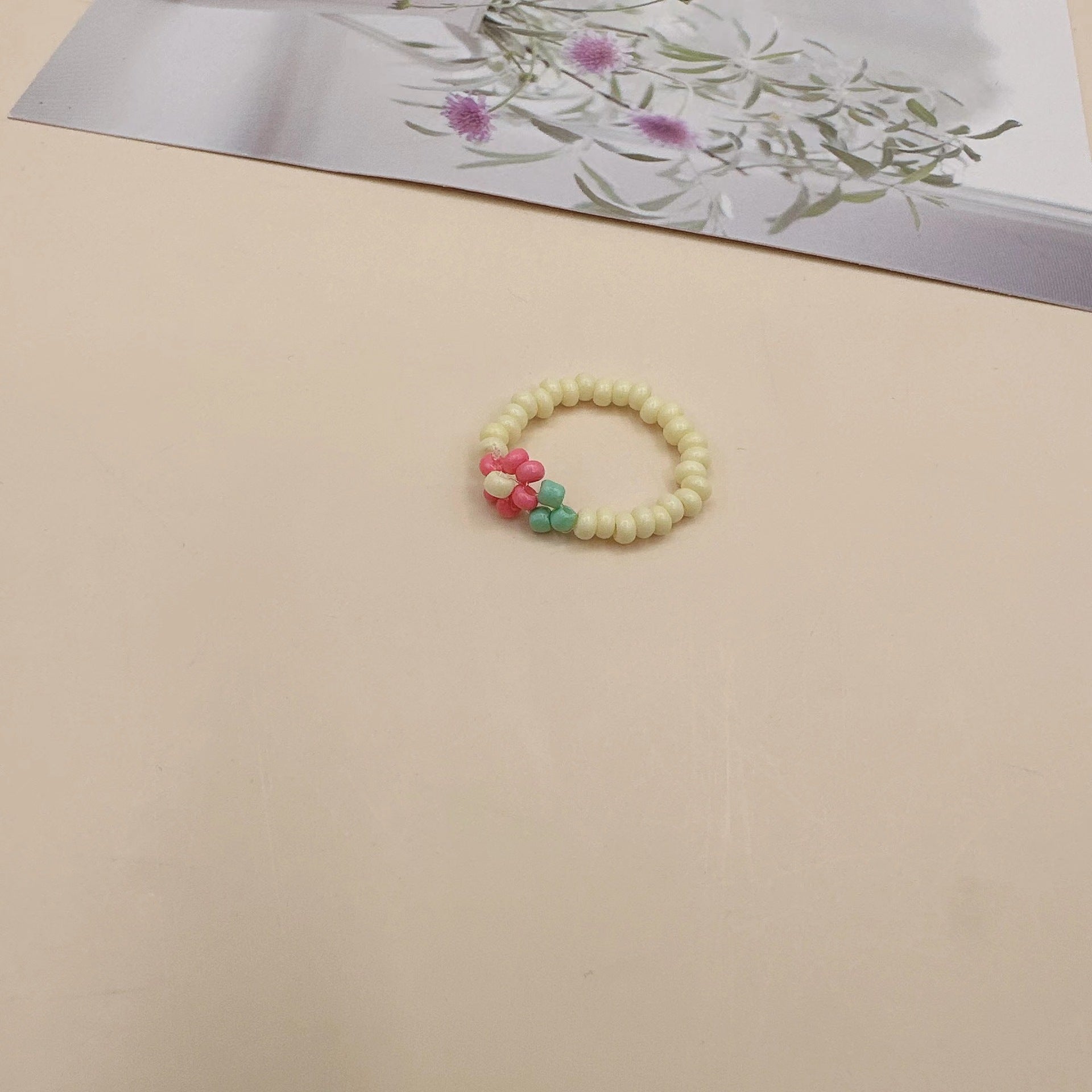 Pink Floral Handmade Daisy Beaded Ring