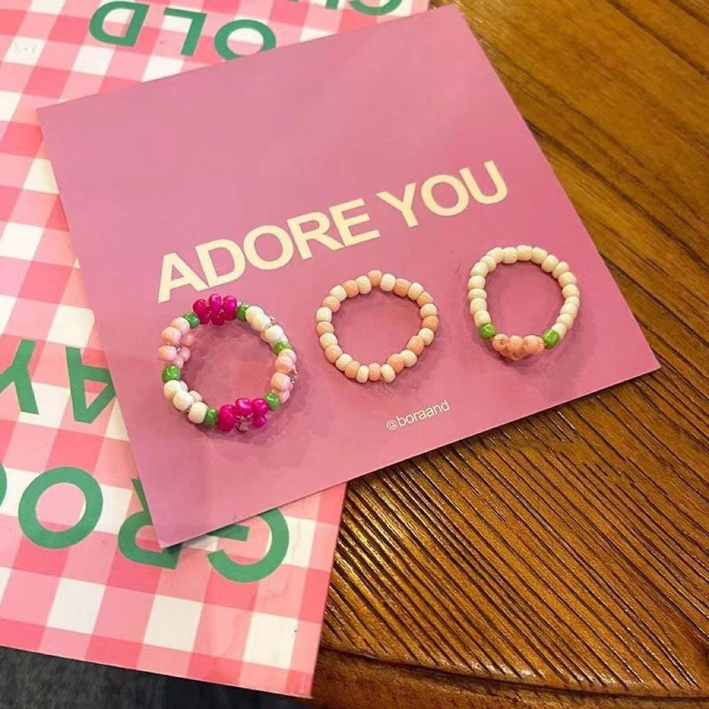 Pink Floral Handmade Daisy Beaded Ring