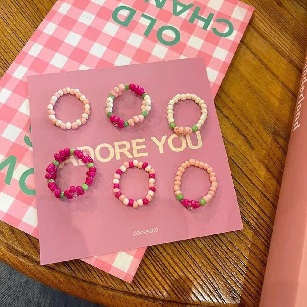 Pink Floral Handmade Daisy Beaded Ring