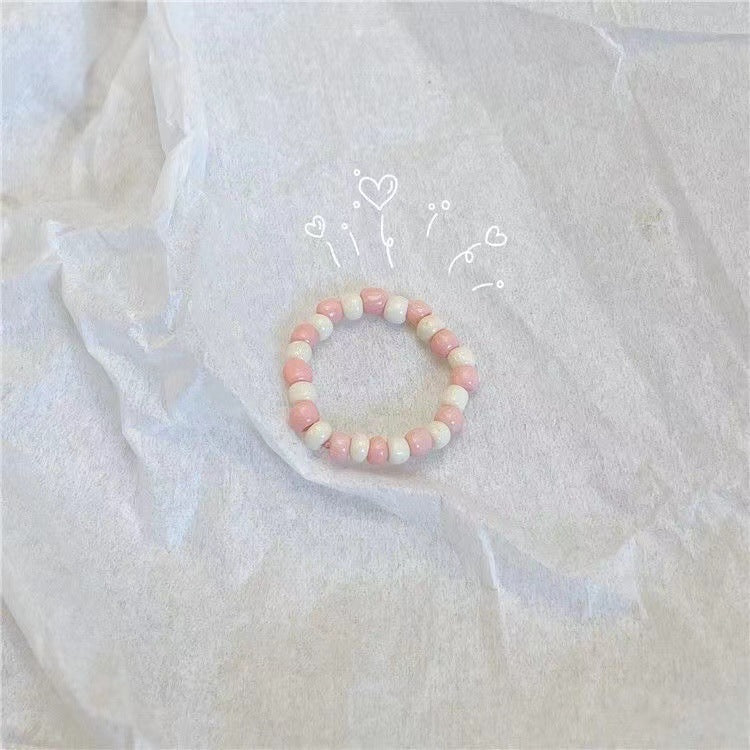 Pink Floral Handmade Daisy Beaded Ring
