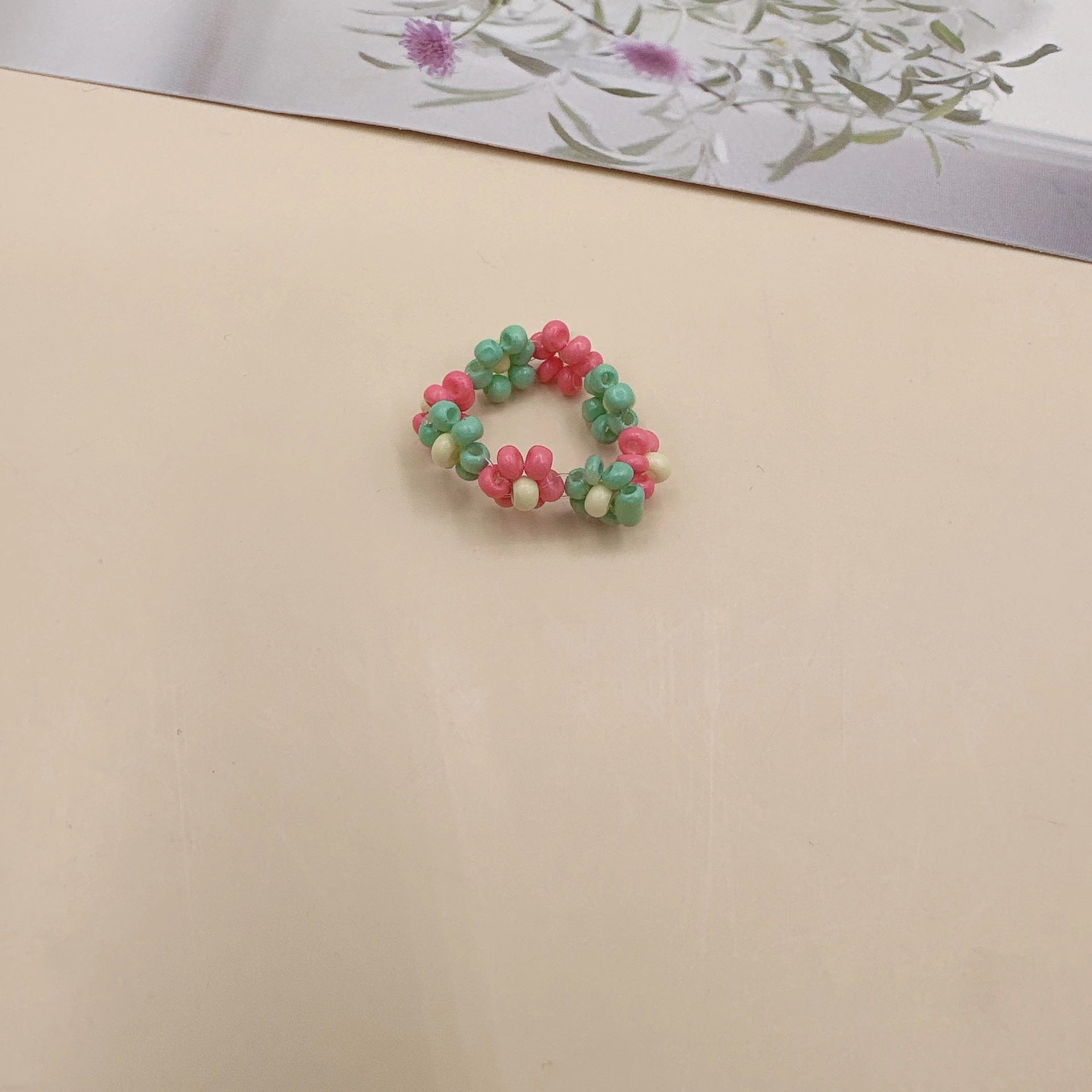 Pink Floral Handmade Daisy Beaded Ring
