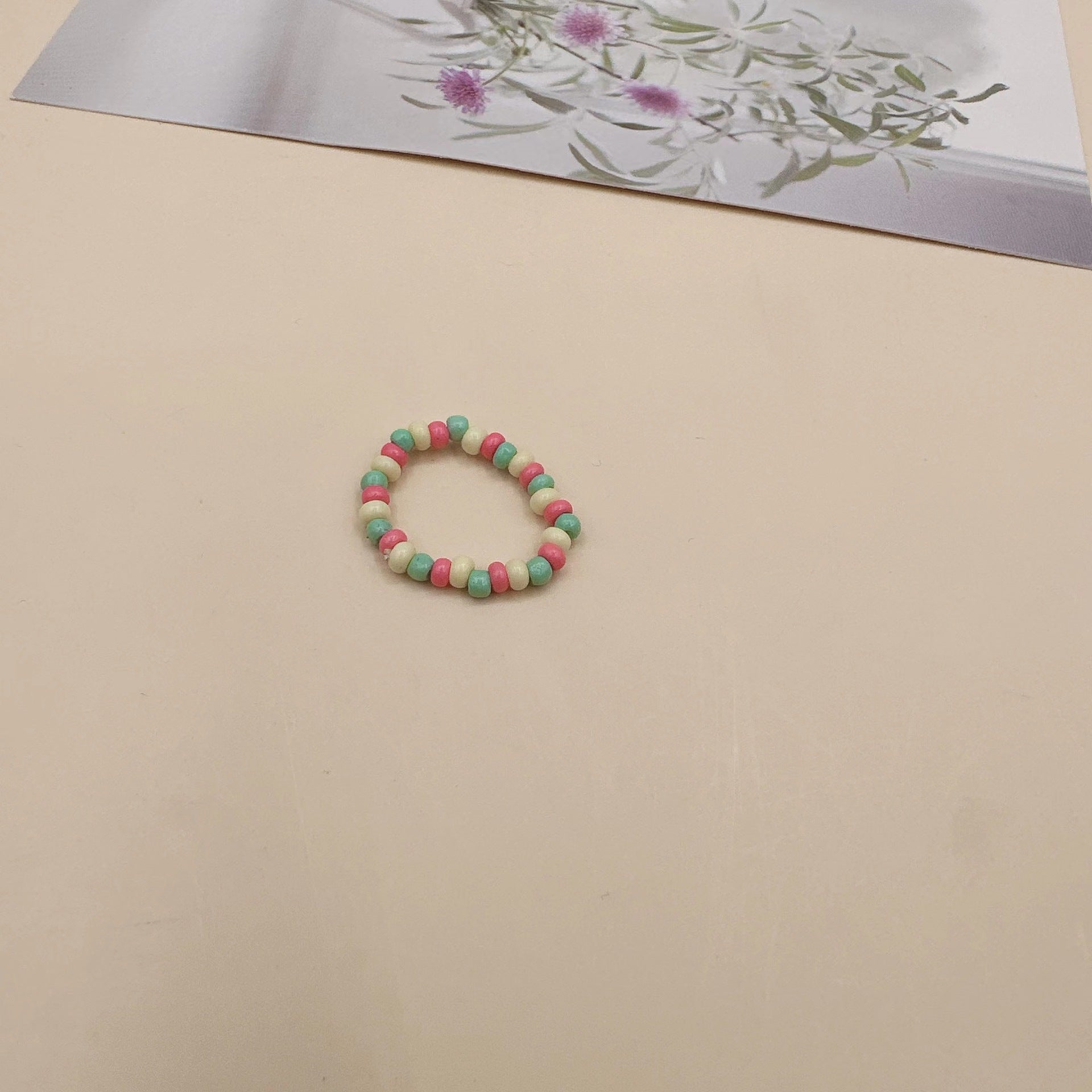 Pink Floral Handmade Daisy Beaded Ring