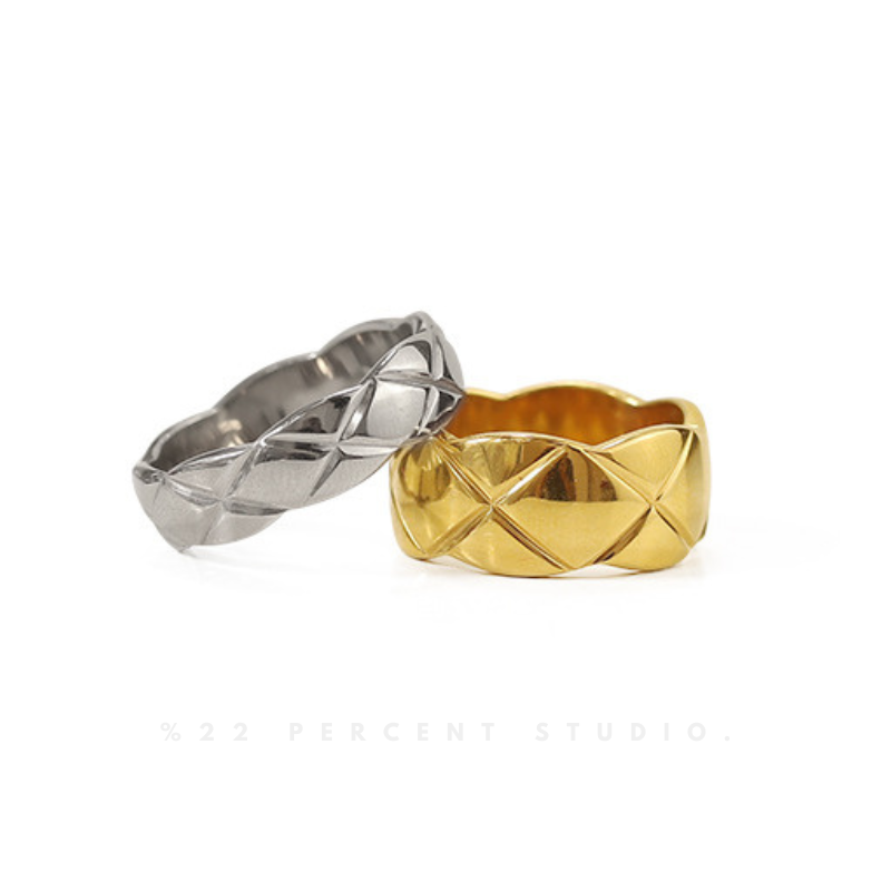 Quilted Style Pattern High-Color Gold Silver Ring