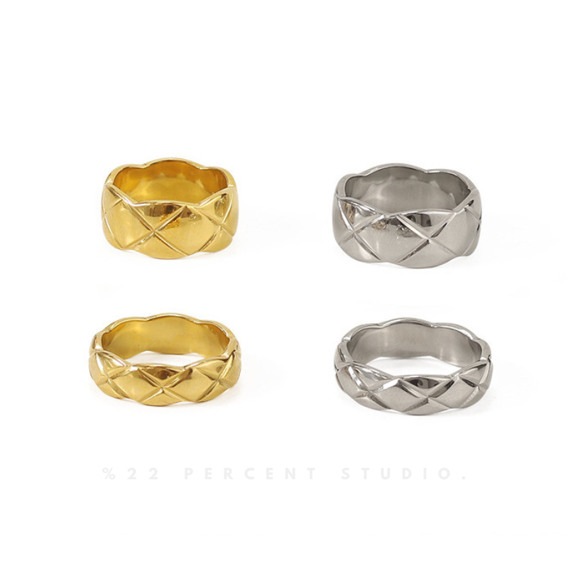 Quilted Style Pattern High-Color Gold Silver Ring