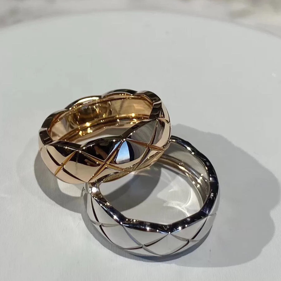 Quilted Style Pattern High-Color Gold Silver Ring