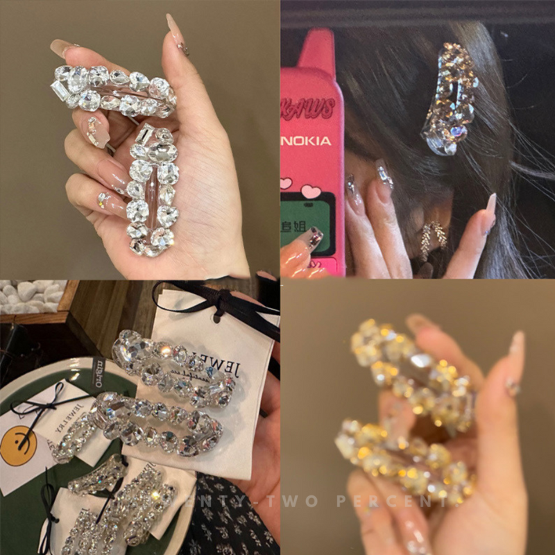 Silver Sparkling Rhinestone Shiny Side Hair Clip