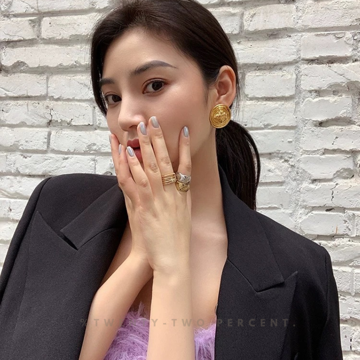 Vintage Round Metal Button Gold Earrings