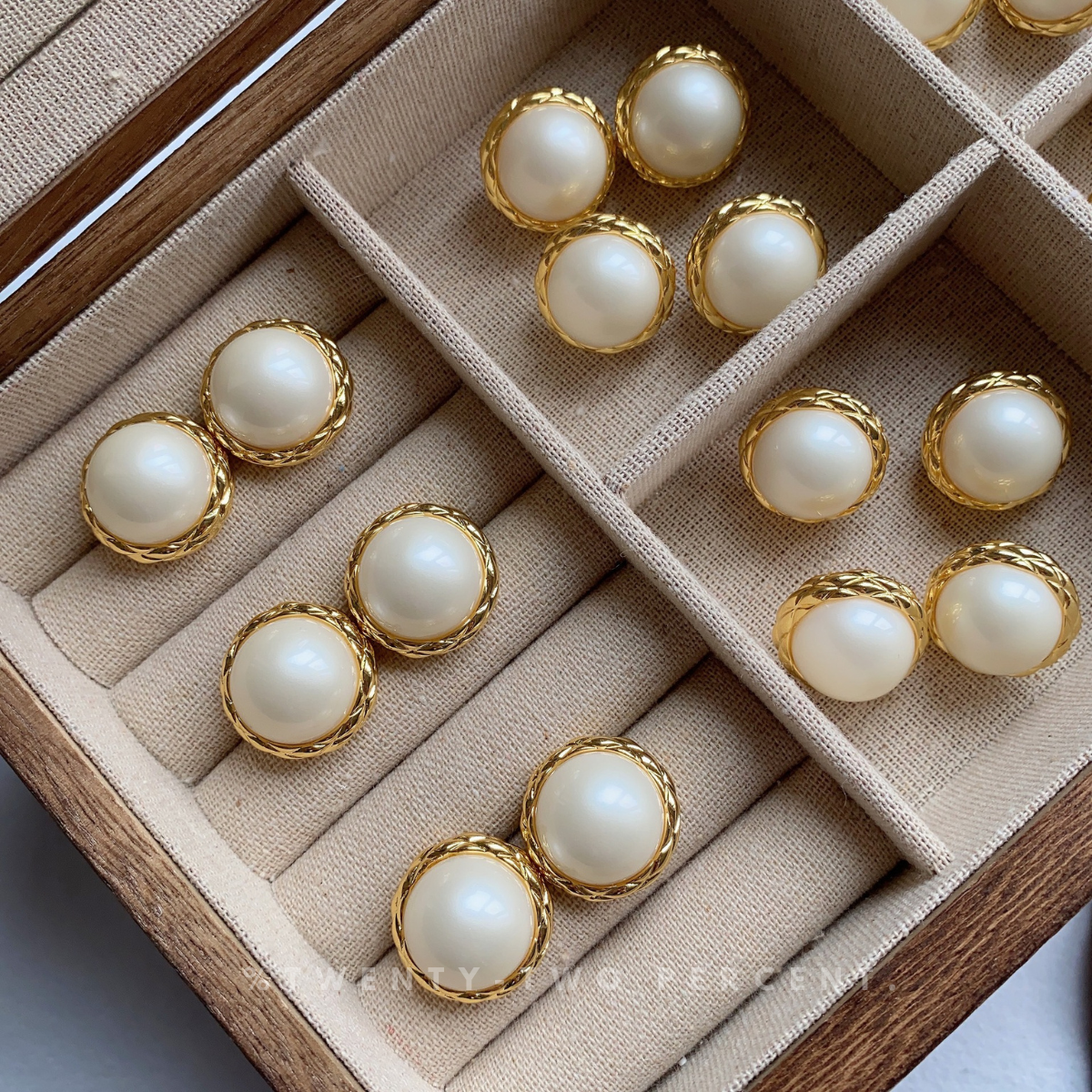 Gold Button Vintage CHANEL Style Elegant Pearl  Earrings