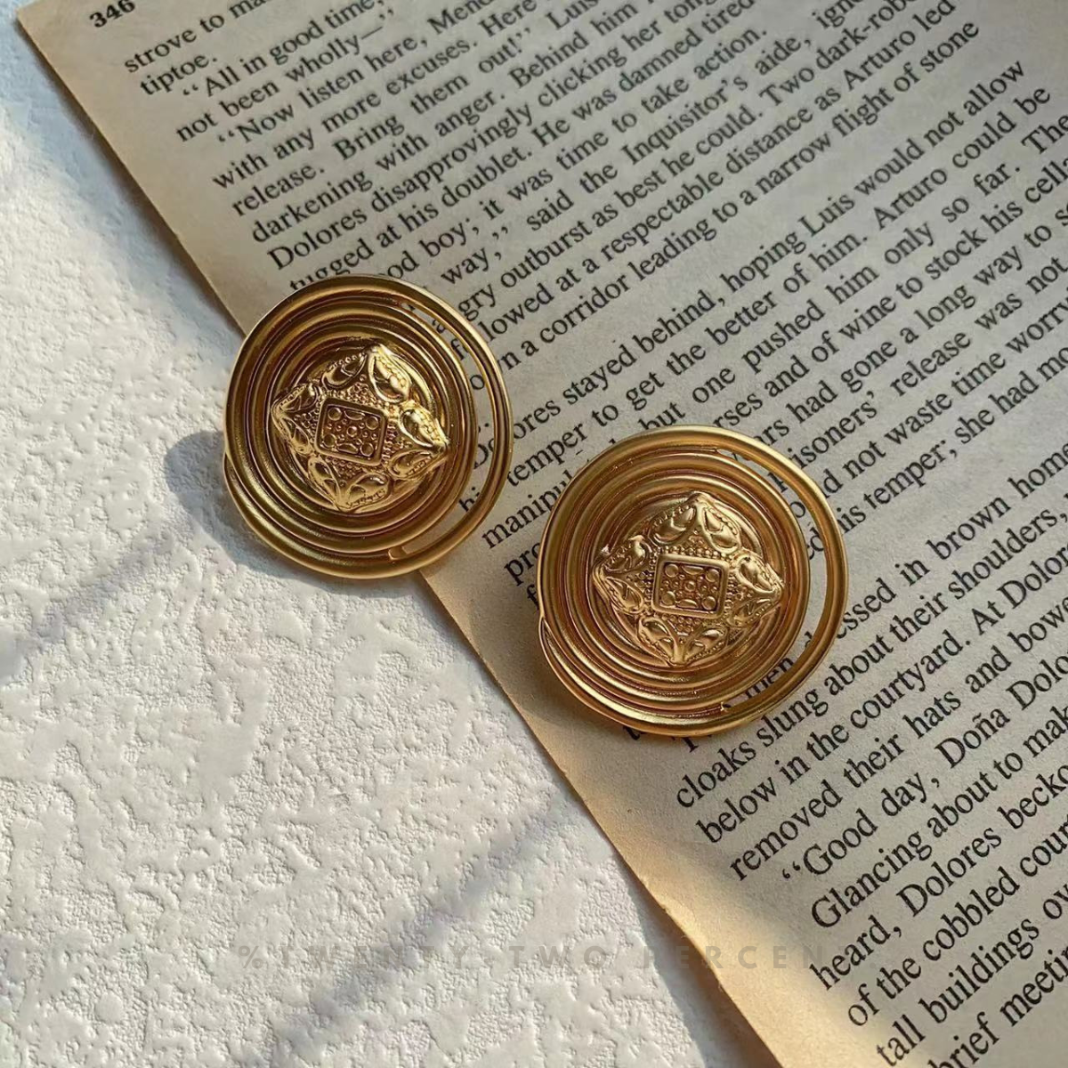 Vintage Round Metal Button Gold Earrings