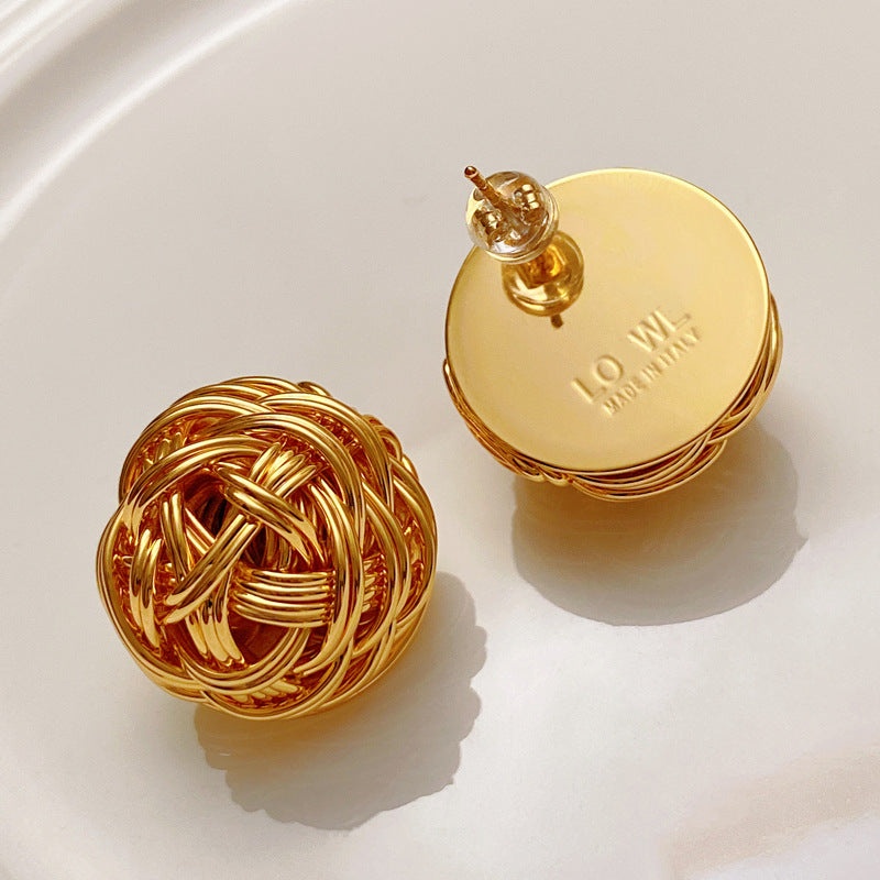 Vintage Retro Gold Metal Twisted Ball Earrings