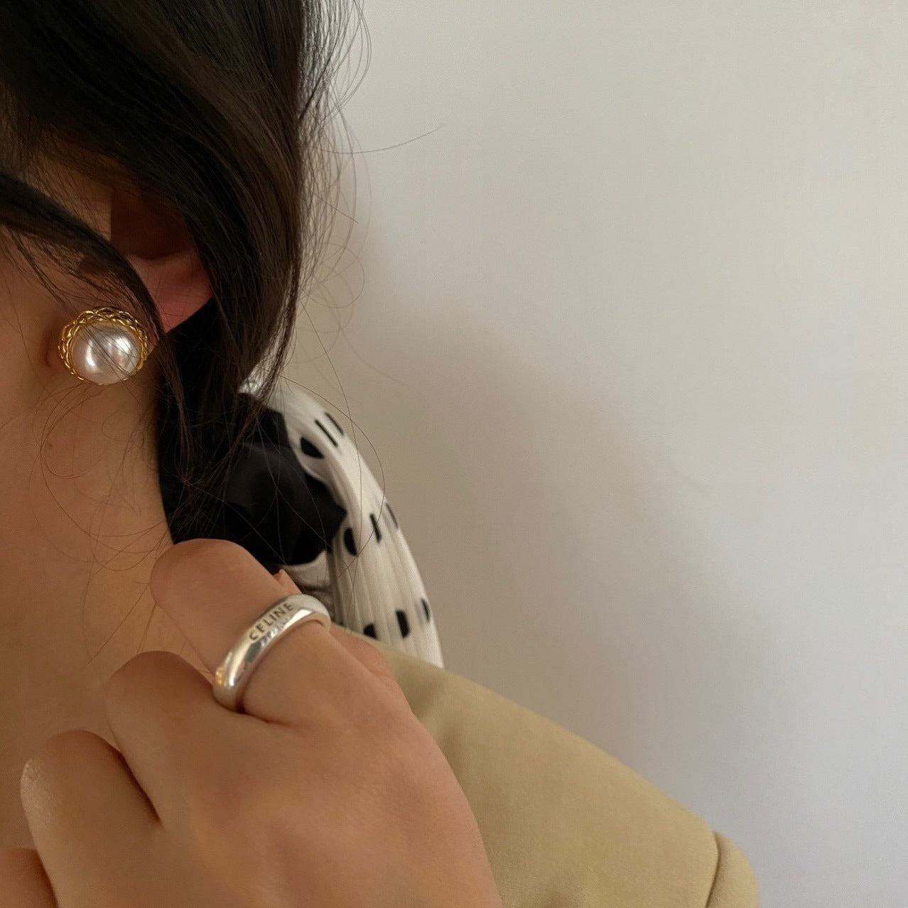 Gold Button Vintage CHANEL Style Elegant Pearl  Earrings