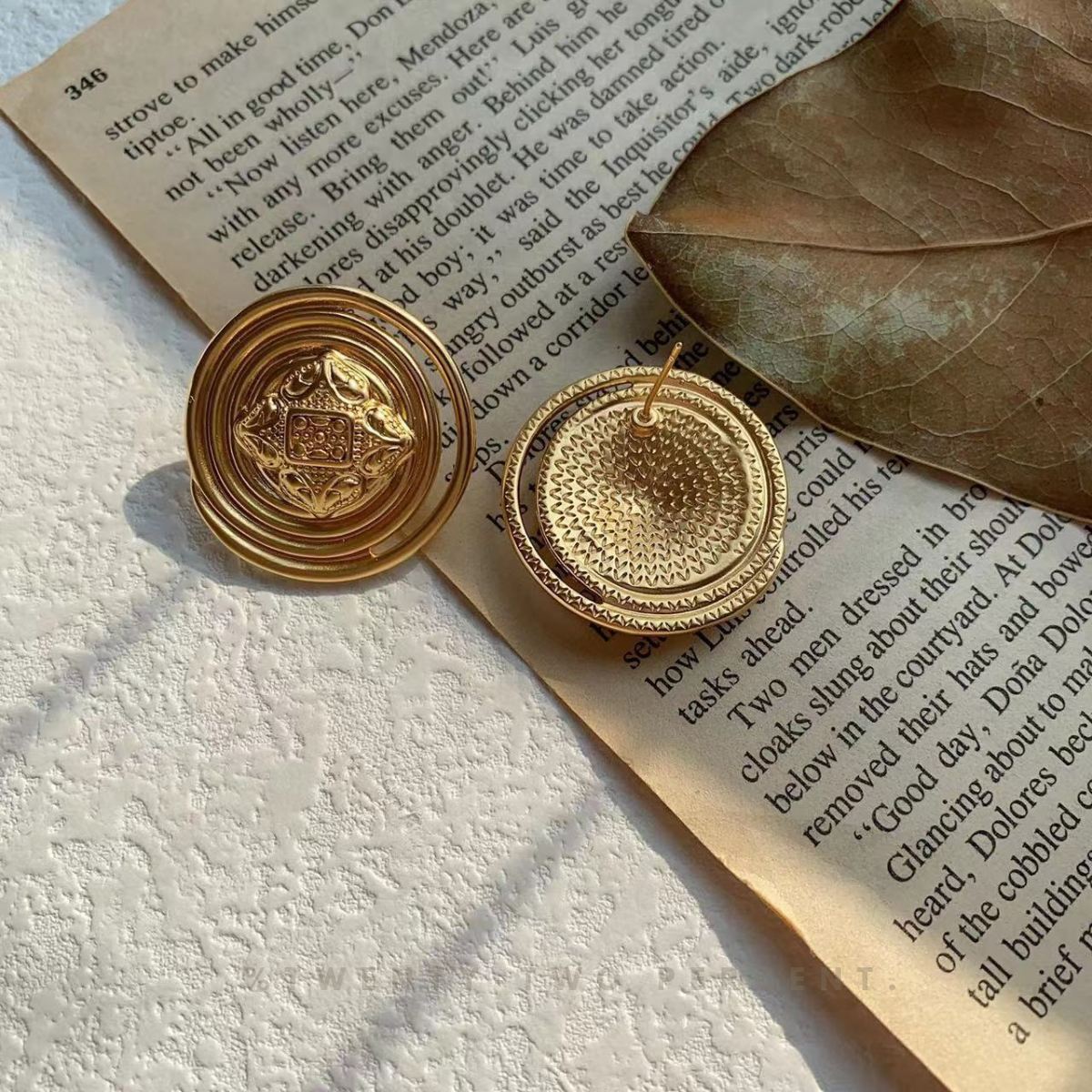 Vintage Round Metal Button Gold Earrings