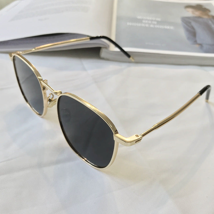 Korean Ricky Metal Large Frame Round  Round Sunglasses