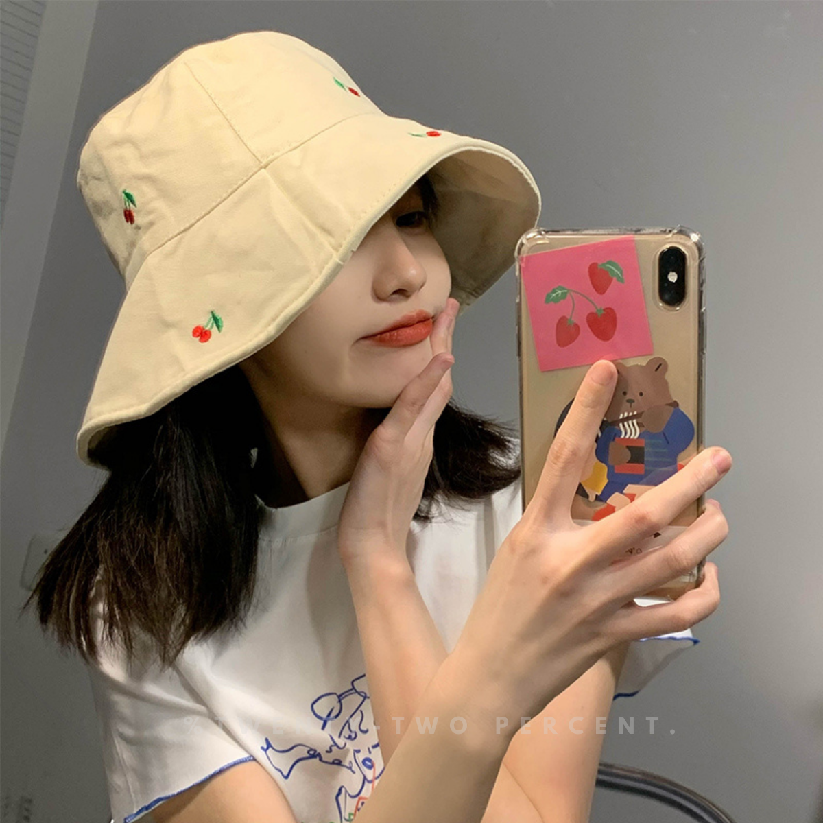 Cute Cherry Print Sun Protection Bucket Hat