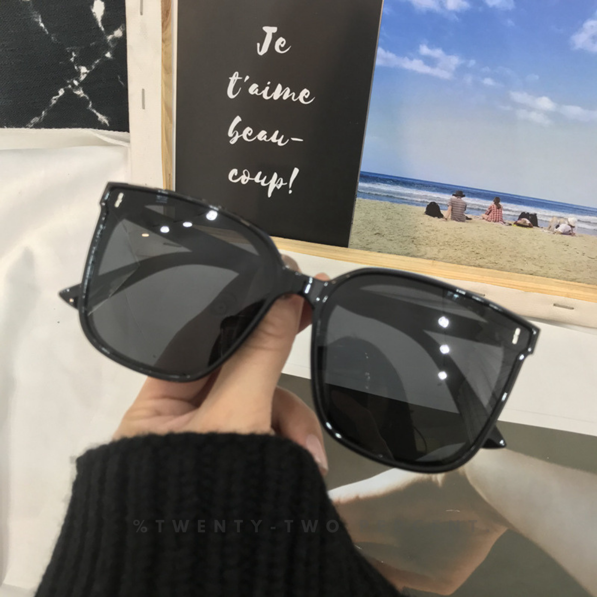 Korean Oversized Black Square Frame Sunglasses