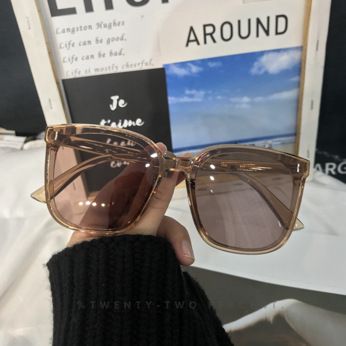 Korean Oversized Black Square Frame Sunglasses