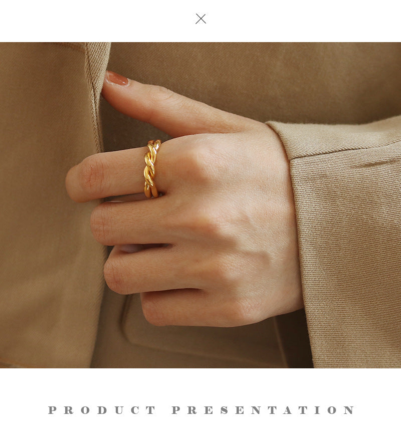 French Minimalist Twisted Design Open Gold Ring