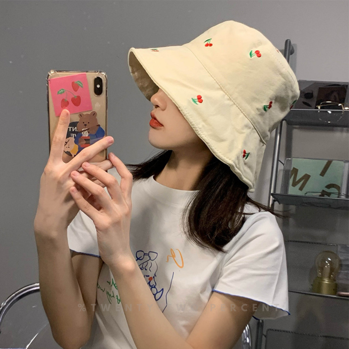 Cute Cherry Print Sun Protection Bucket Hat