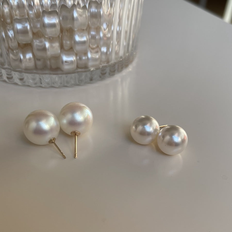 Signature Freshwater Round White Pearl Earrings(10mm/12mm/14mm)