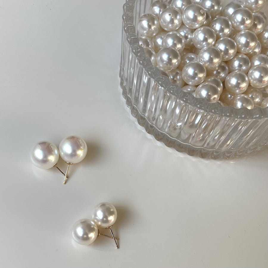 Signature Freshwater Round White Pearl Earrings(10mm/12mm/14mm)